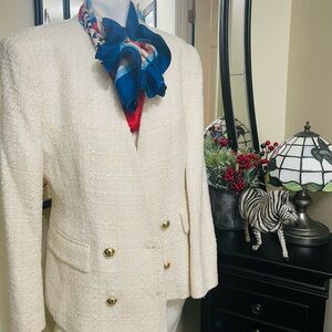 Zara Cream Textured Blazer with Gold Buttons